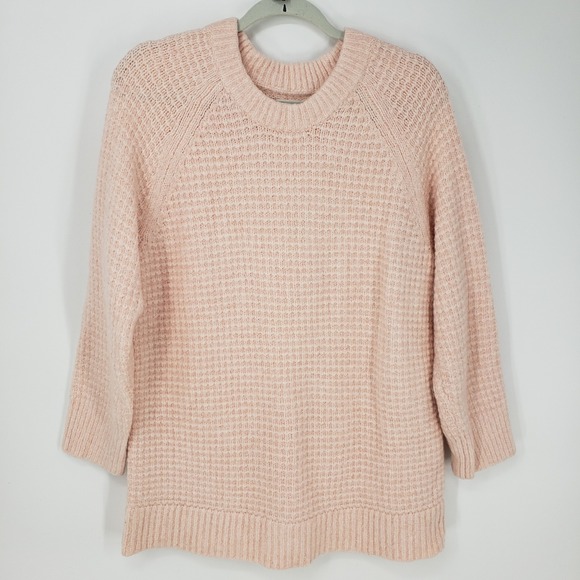 Lou & Grey Sweaters - Lou & Grey Waffle Knit Pullover Sweater Womens Sz L Pink Alpaca Blend Raglan